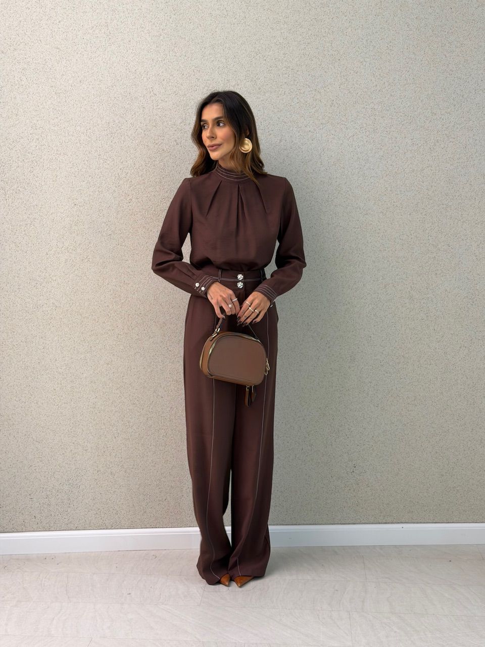 CONJUNTO EVA CAMISA CALÇA CAFÉ