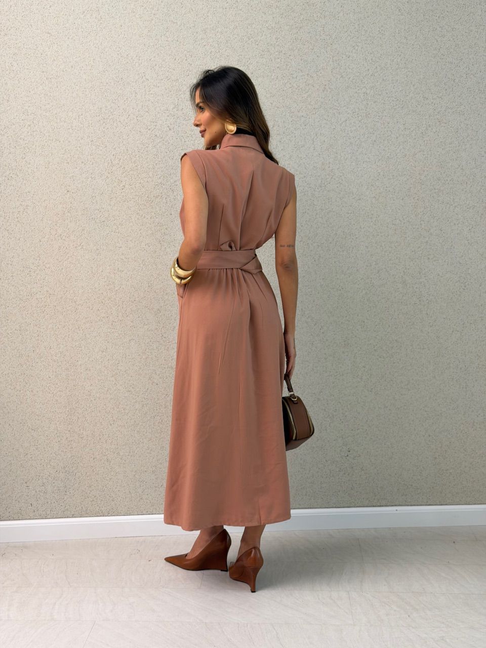 VESTIDO LIANA BOTÕES CAPUCCINO 