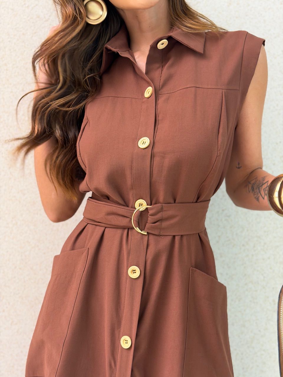 VESTIDO LIANA BOTÕES MARROM