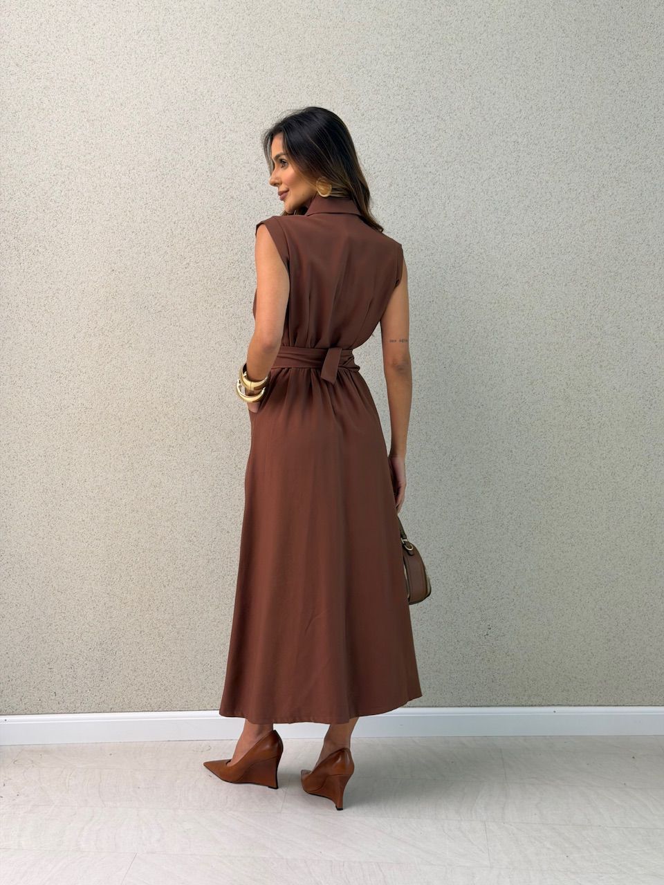VESTIDO LIANA BOTÕES MARROM