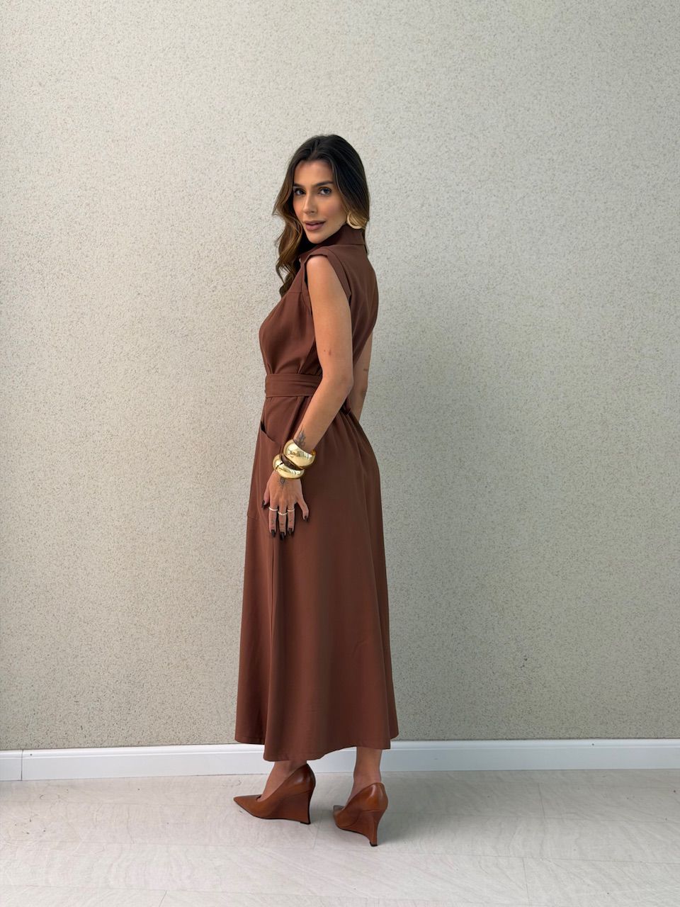 VESTIDO LIANA BOTÕES MARROM