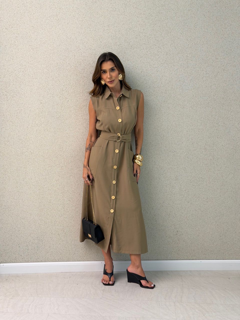 VESTIDO LIANA BOTÕES VERDE - 0073880230 - CAROLLA FERRARO