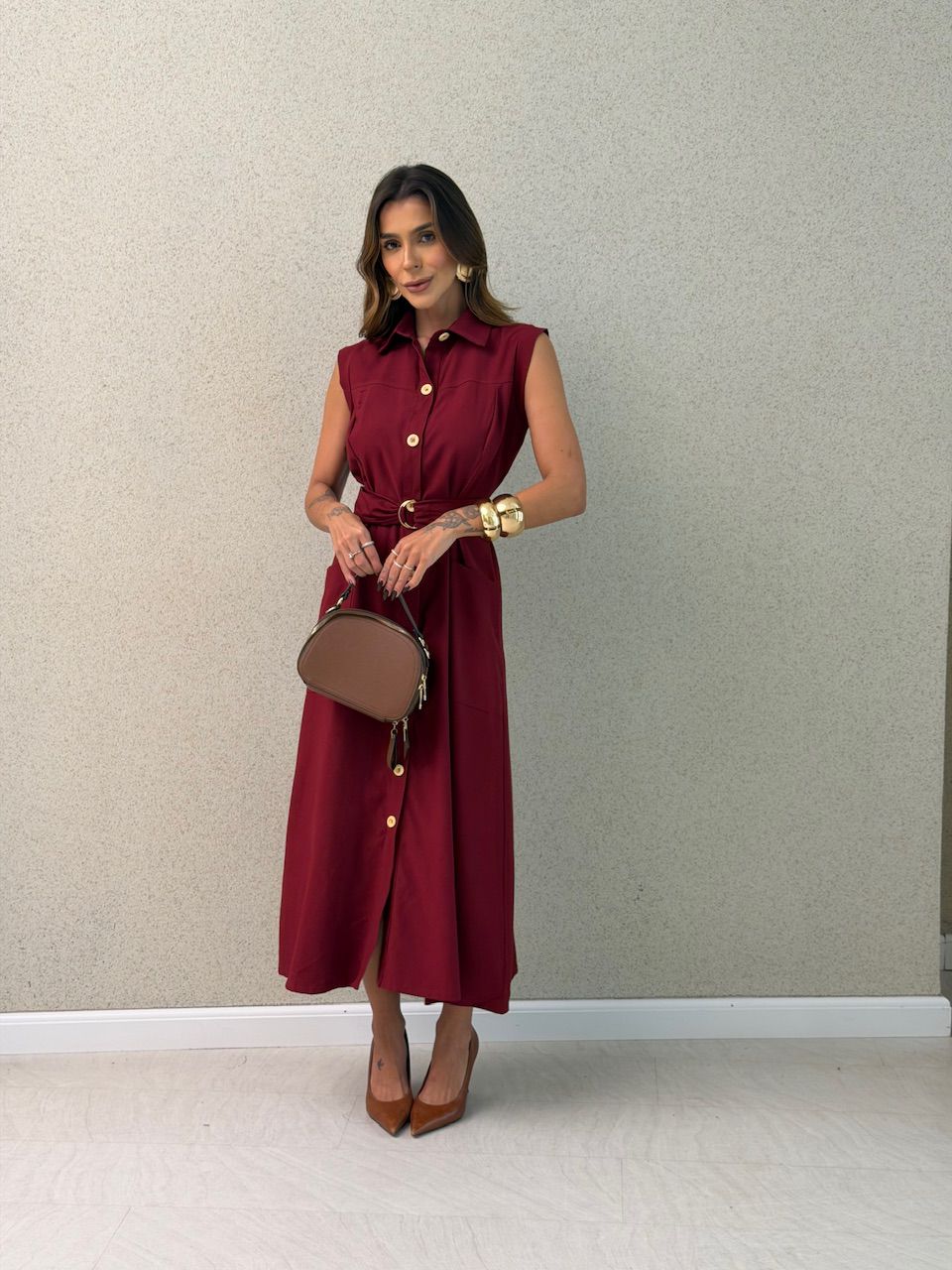 VESTIDO LIANA BOTÕES VINHO