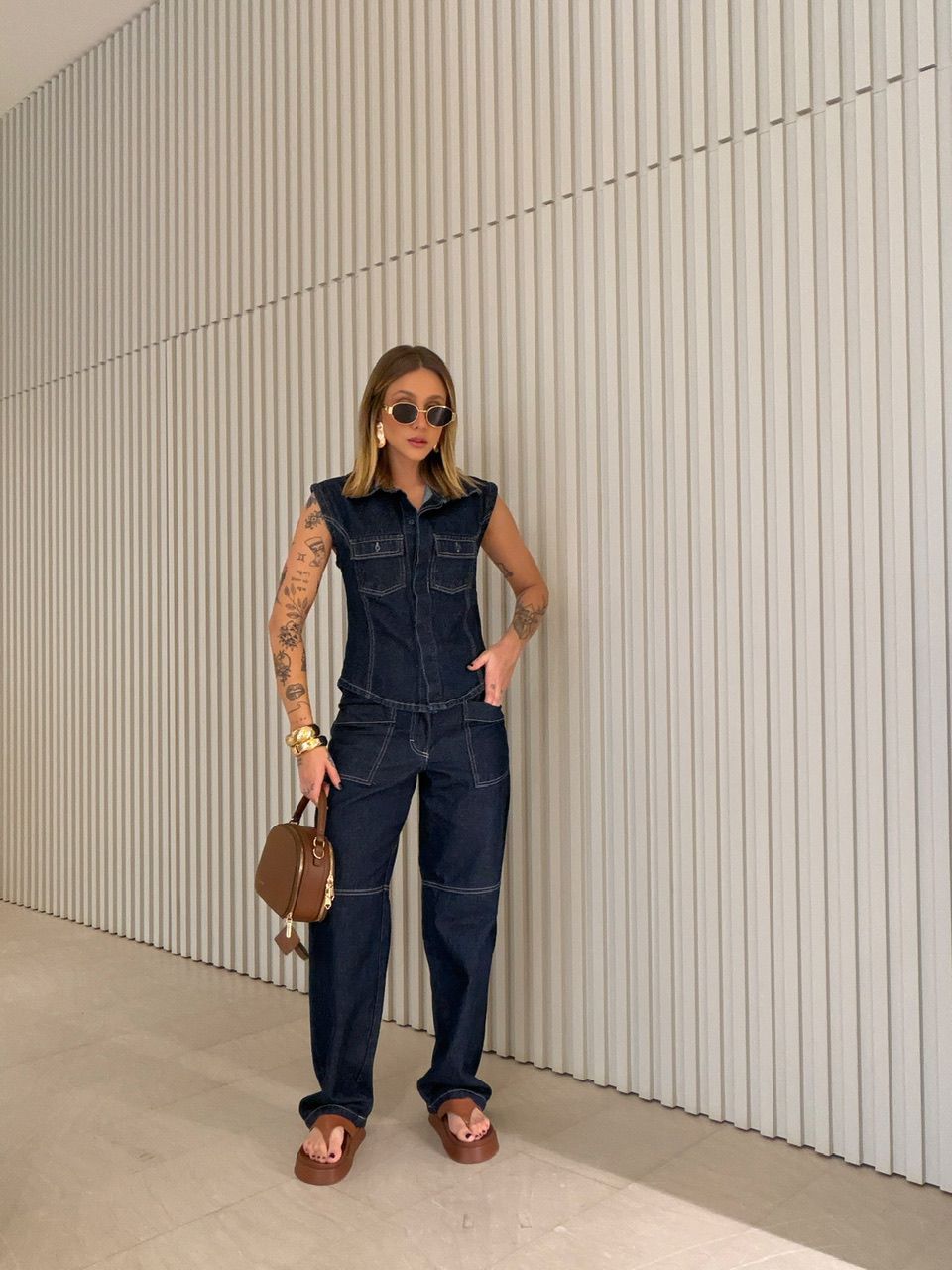 CALÇA TELMA VIÉS JEANS MÉDIO