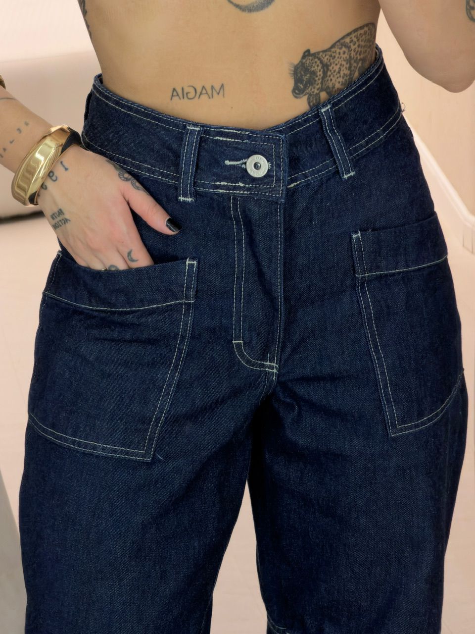 CALÇA TELMA VIÉS JEANS MÉDIO