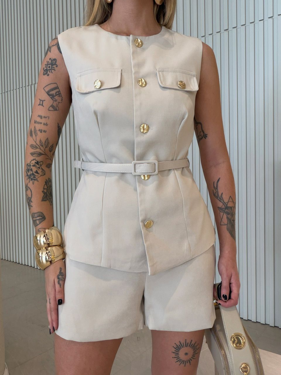 CONJUNTO OLIVIA SHORT COLETE AREIA