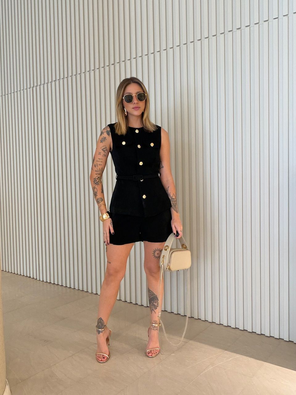 CONJUNTO OLIVIA SHORT COLETE PRETO - 0074920032 - CAROLLA FERRARO