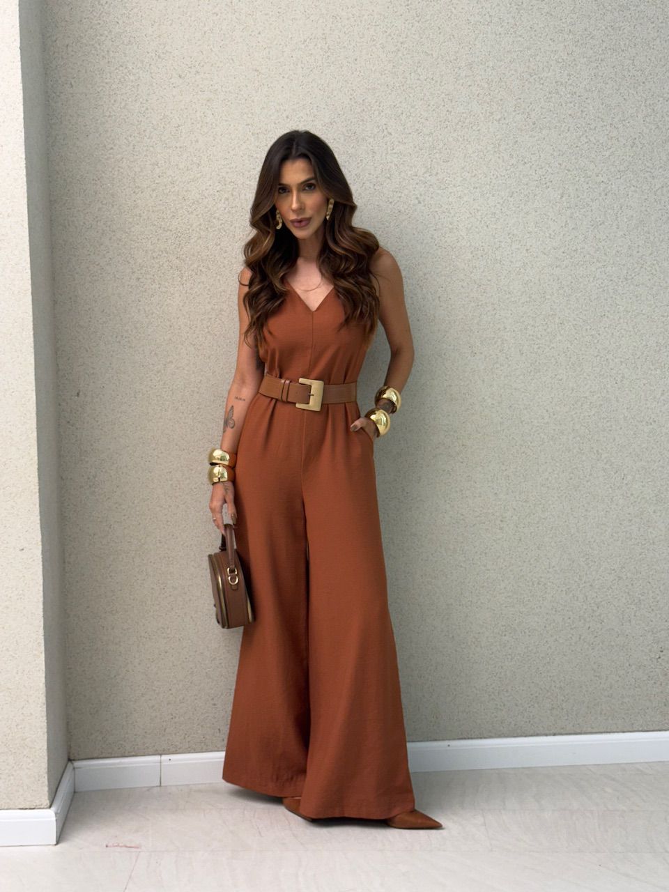 MACACÃO TATIANA FAIXA CARAMELO - 0074980095 - CAROLLA FERRARO