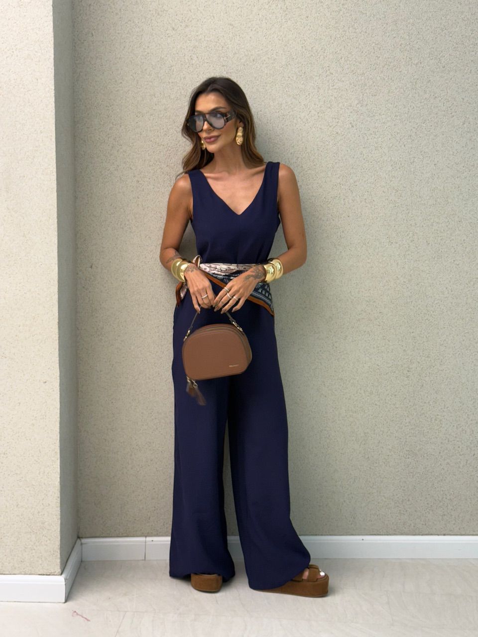 MACACÃO TATIANA FAIXA MARINHO - 0074980055 - CAROLLA FERRARO