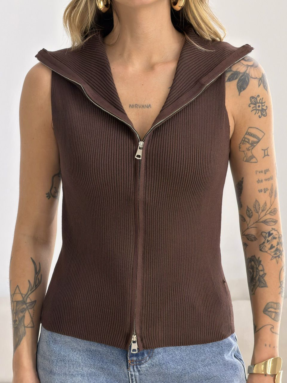BLUSA BIA ZÍPER CAFÉ