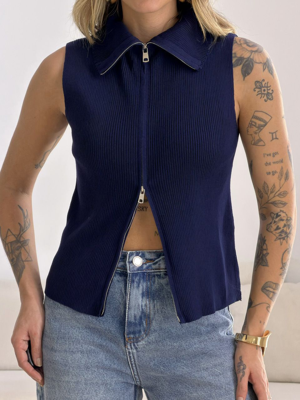 BLUSA BIA ZÍPER MARINHO