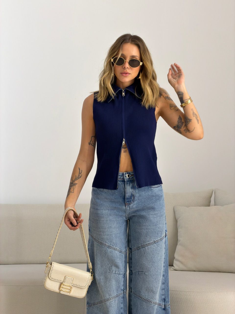 BLUSA BIA ZÍPER MARINHO