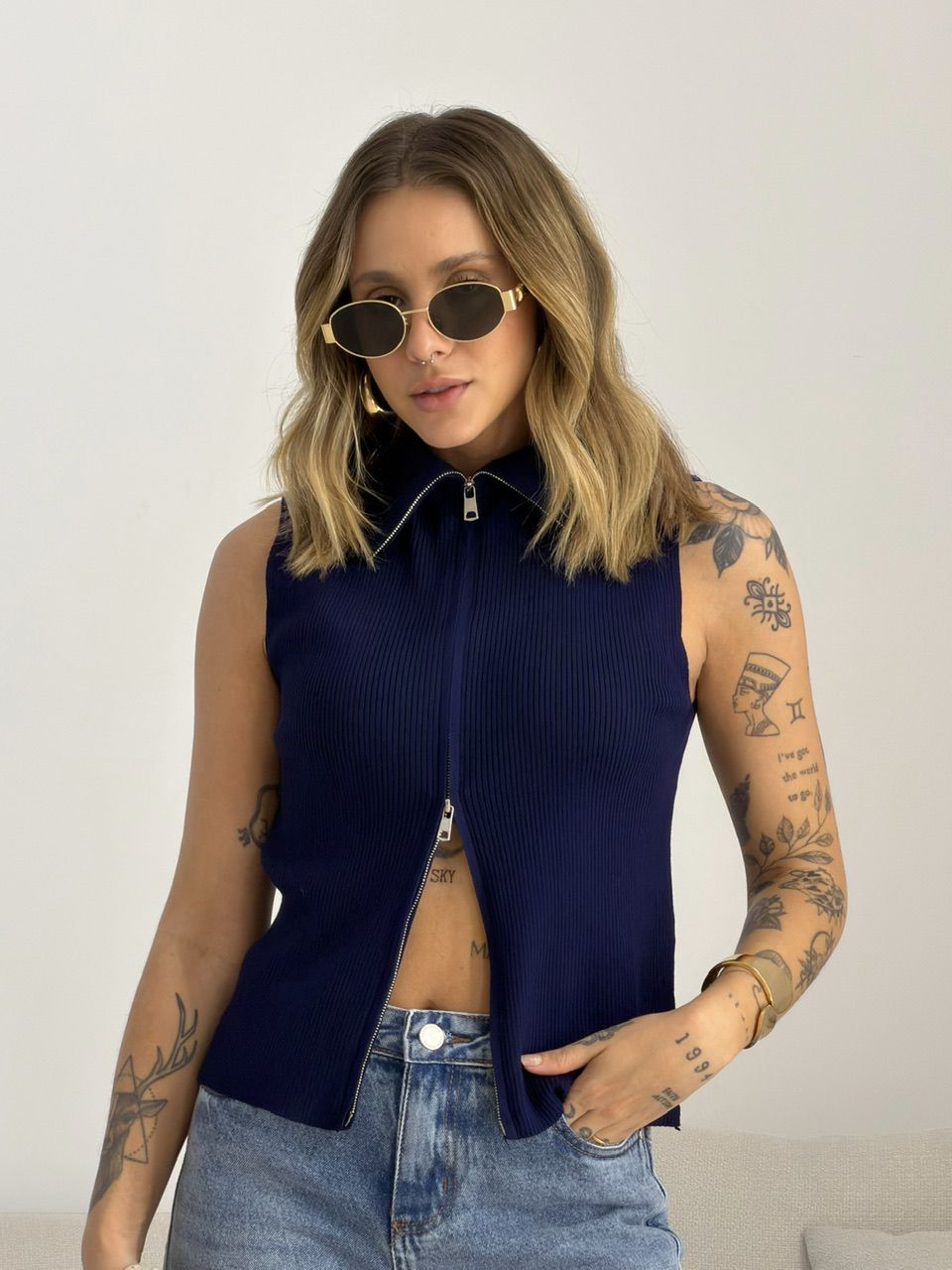 BLUSA BIA ZÍPER MARINHO