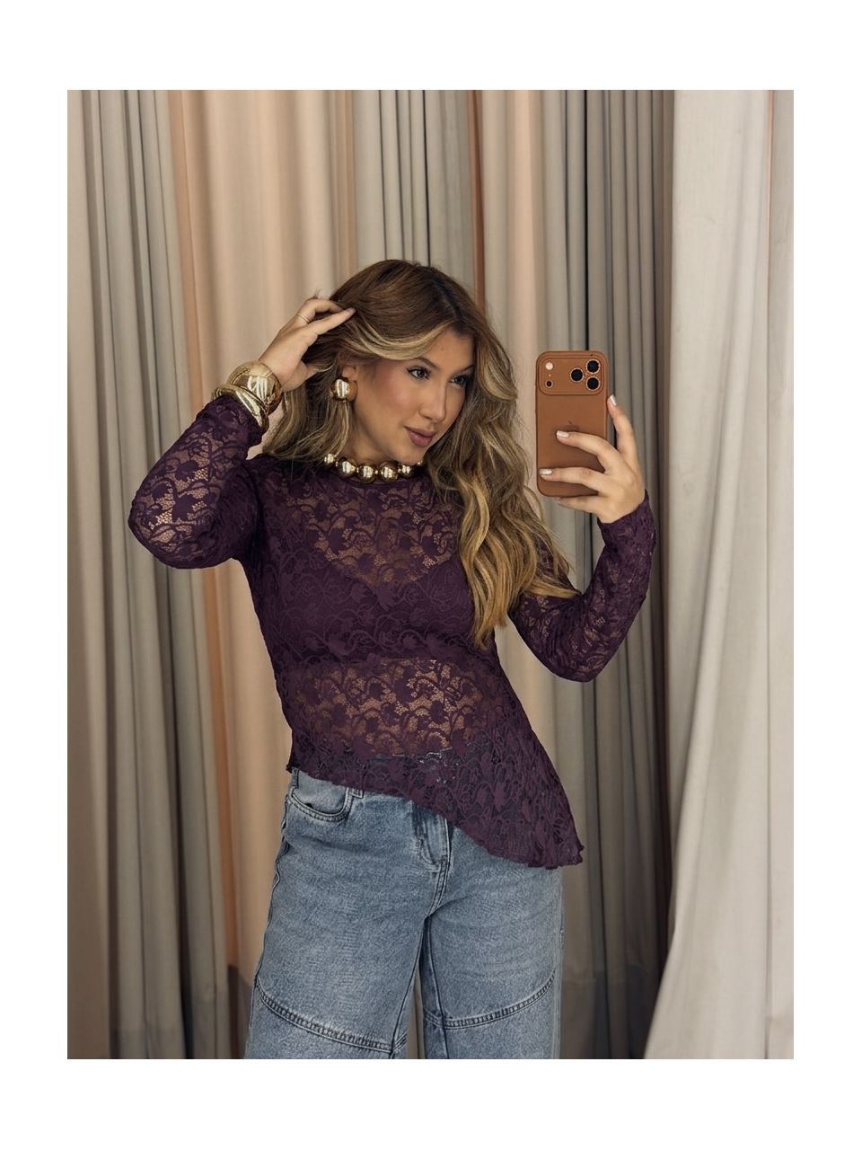 BLUSA JOANA RENDA UVA - 0076250015 - CAROLLA FERRARO