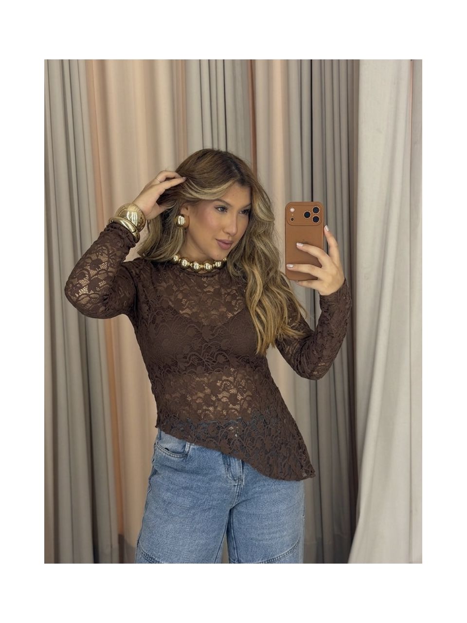 BLUSA JOANA RENDA CAFÉ - 0076250160 - CAROLLA FERRARO