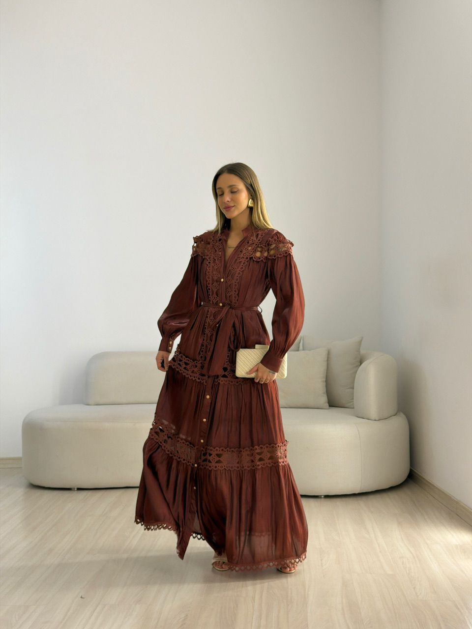 VESTIDO ANNE MANGA LONGA TERRA COTA 