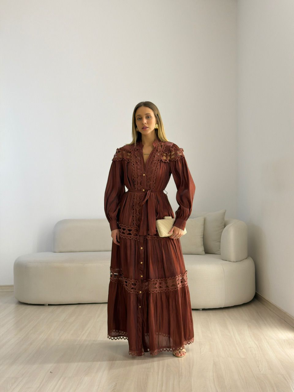 VESTIDO ANNE MANGA LONGA TERRA COTA 