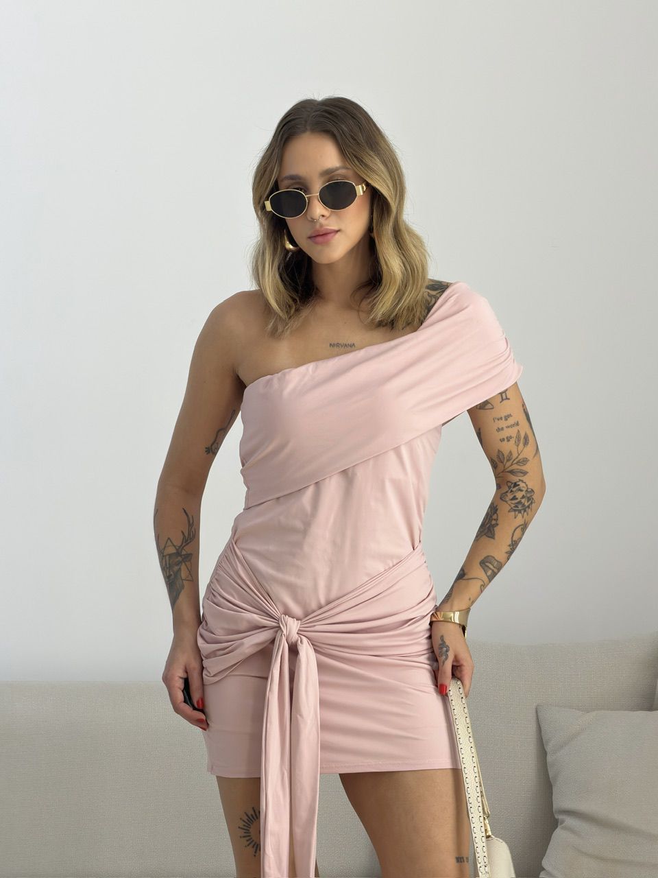 VESTIDO FLORA FAIXA BABY PINK