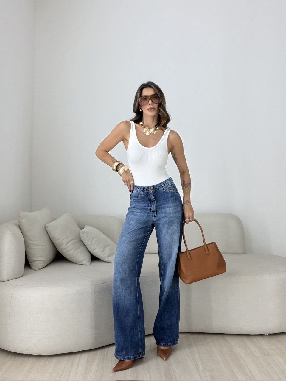 CALÇA JOANA WIDE LEG JEANS MÉDIO