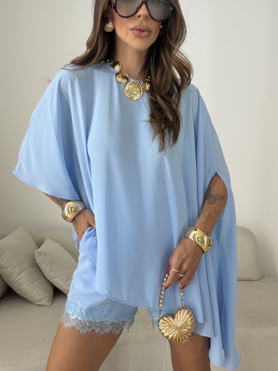 CONJUNTO MATILDA BLUSA ASSIMÉTRICA AZUL