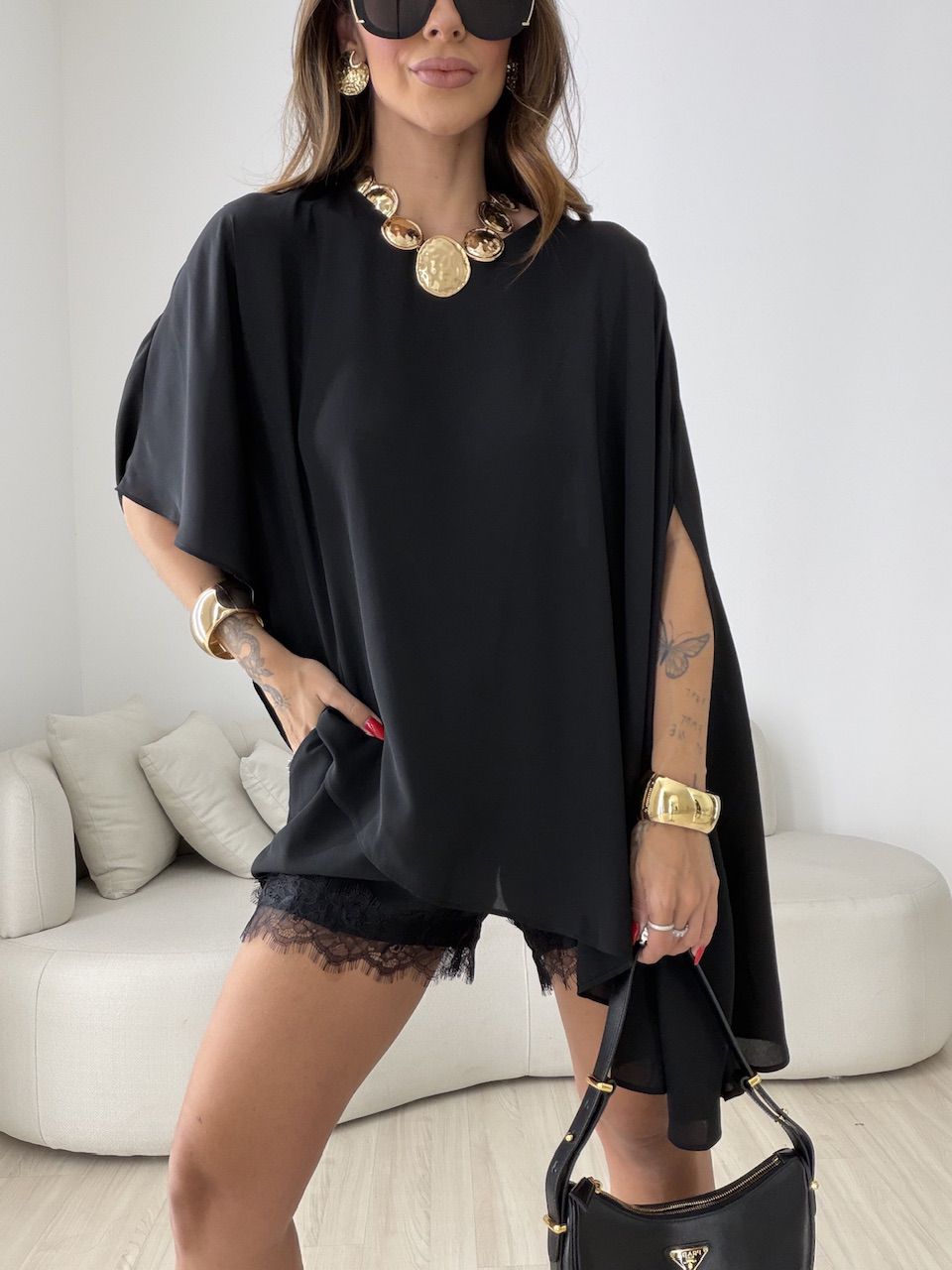 CONJUNTO MATILDA BLUSA ASSIMÉTRICA PRETO