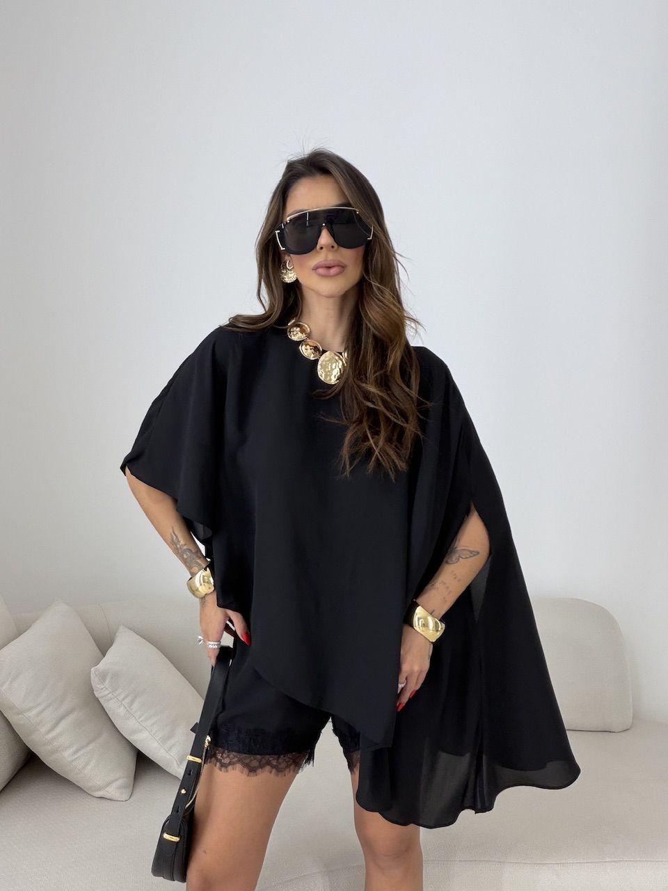 CONJUNTO MATILDA BLUSA ASSIMÉTRICA PRETO