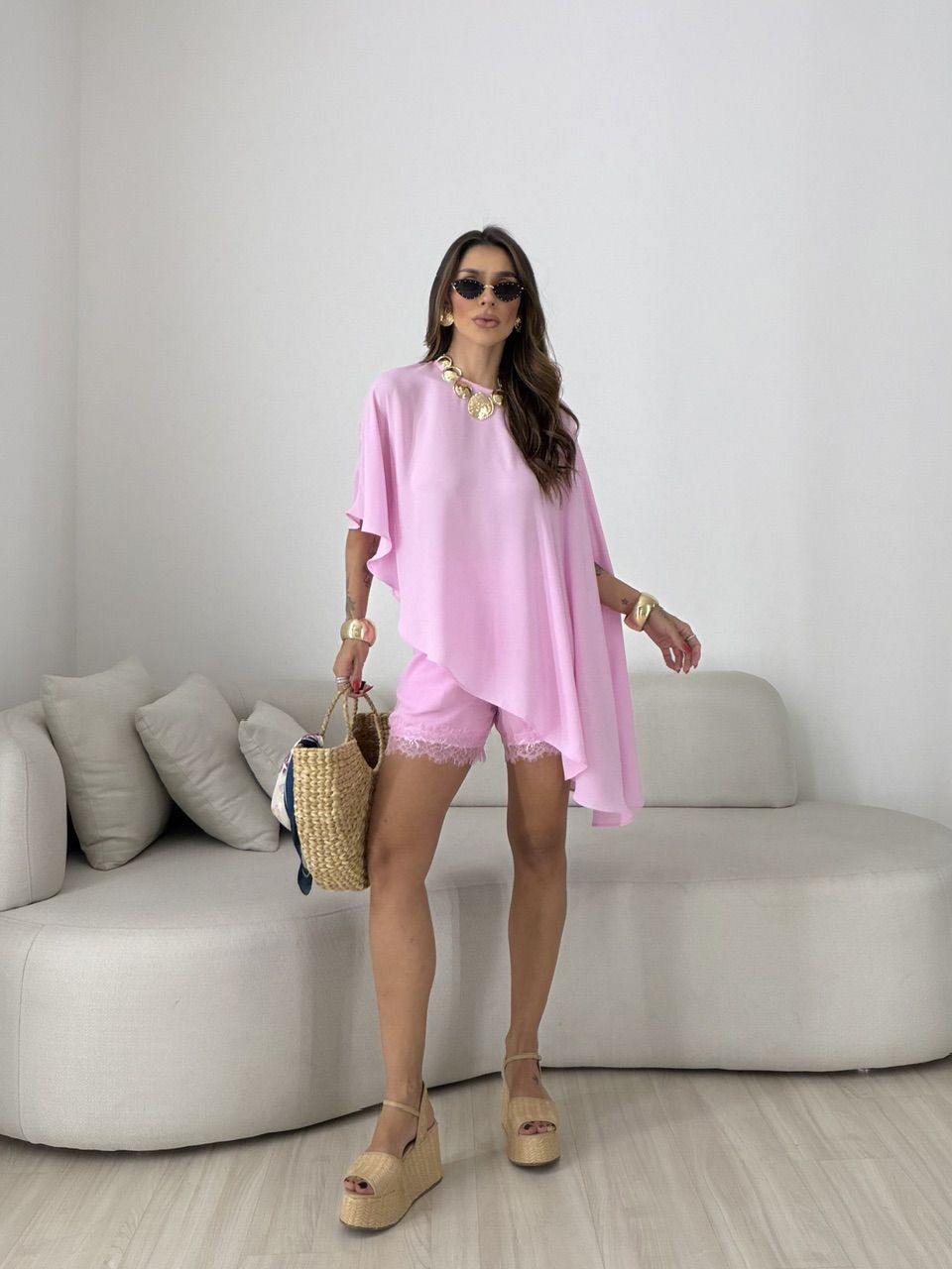 CONJUNTO MATILDA BLUSA ASSIMÉTRICA ROSA - 00798600... - CAROLLA FERRARO