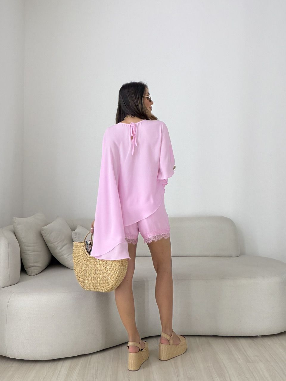 CONJUNTO MATILDA BLUSA ASSIMÉTRICA ROSA