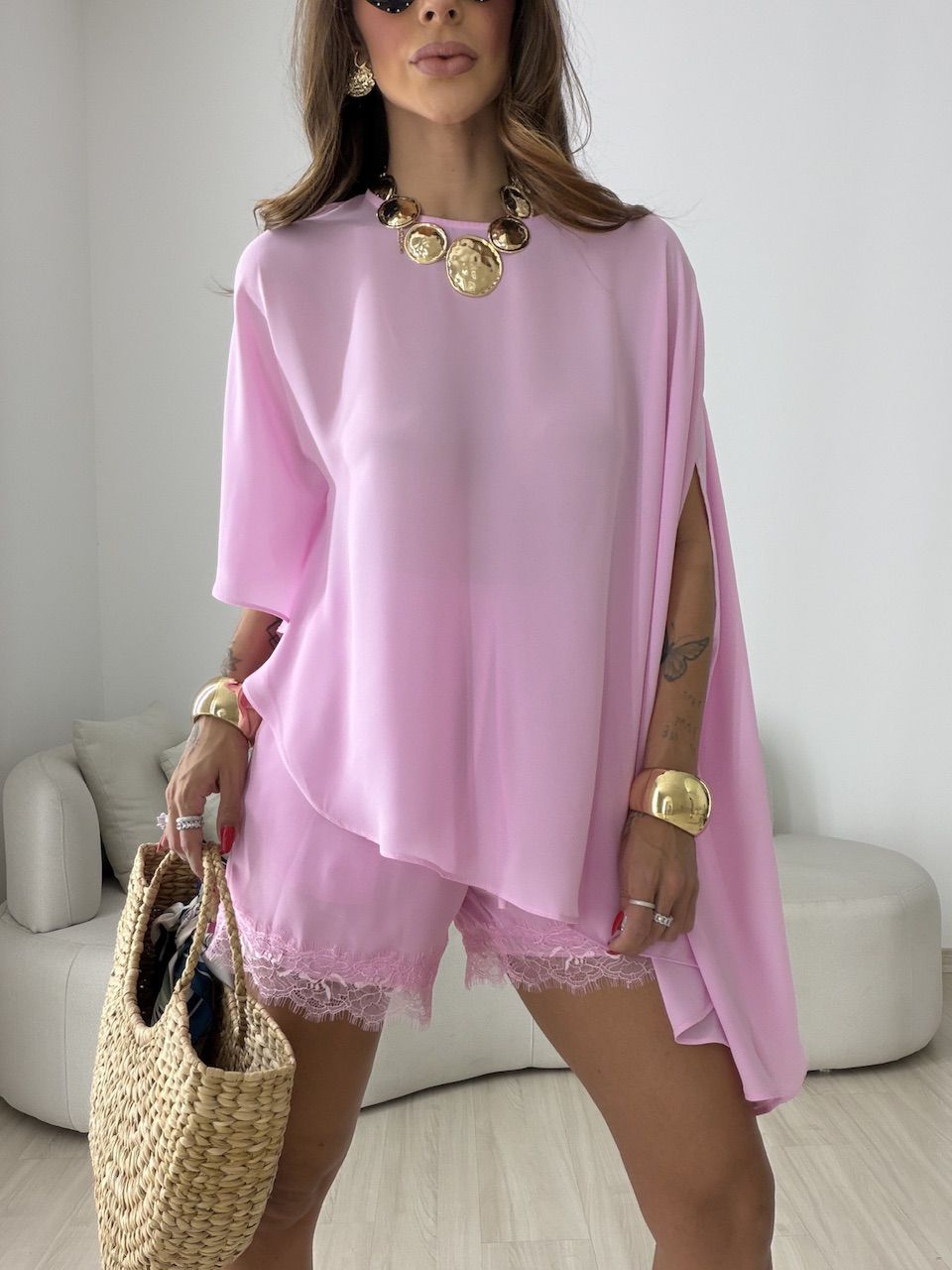 CONJUNTO MATILDA BLUSA ASSIMÉTRICA ROSA