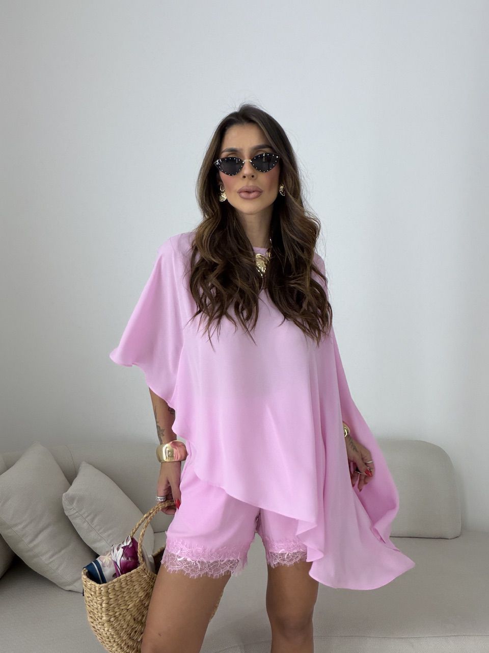 CONJUNTO MATILDA BLUSA ASSIMÉTRICA ROSA