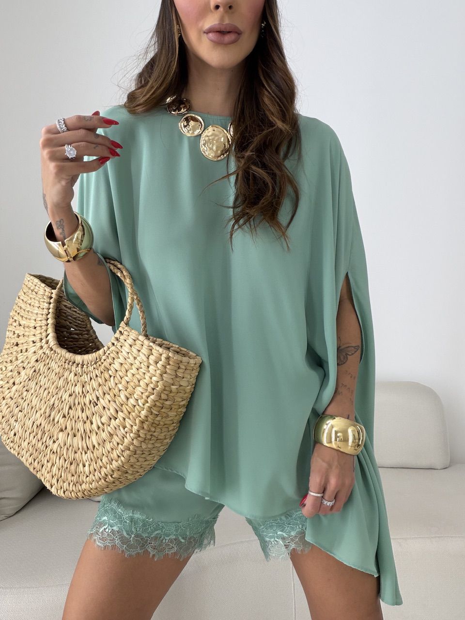 CONJUNTO MATILDA BLUSA ASSIMÉTRICA VERDE