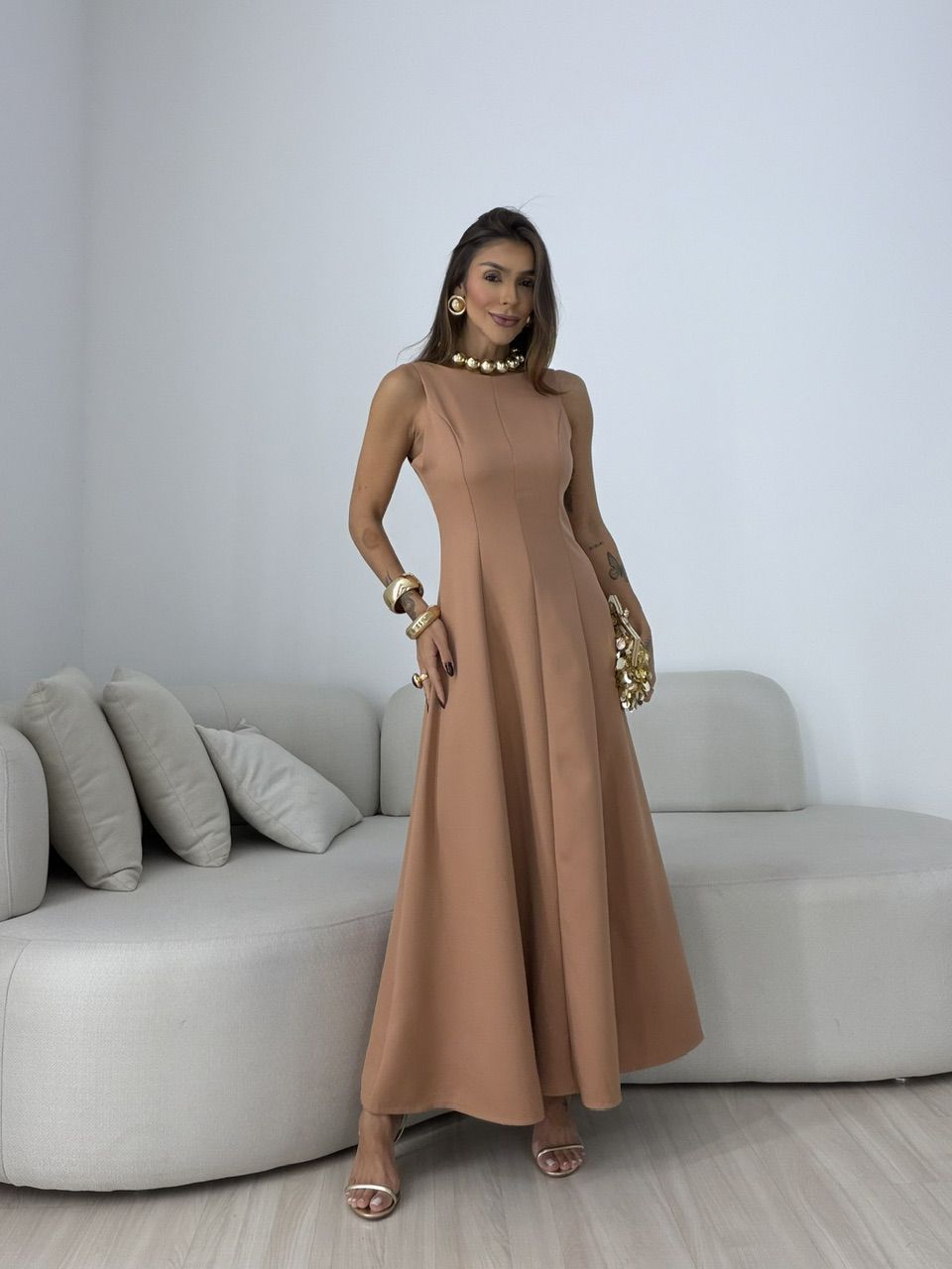 VESTIDO BIANCA LONGO CAPUCCINO - 0079820125 - CAROLLA FERRARO