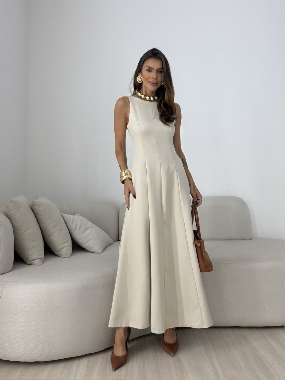 VESTIDO BIANCA LONGO AREIA - 0079820110 - CAROLLA FERRARO