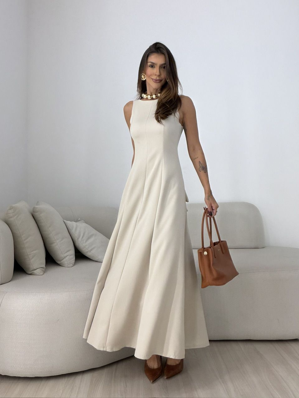 VESTIDO BIANCA LONGO AREIA