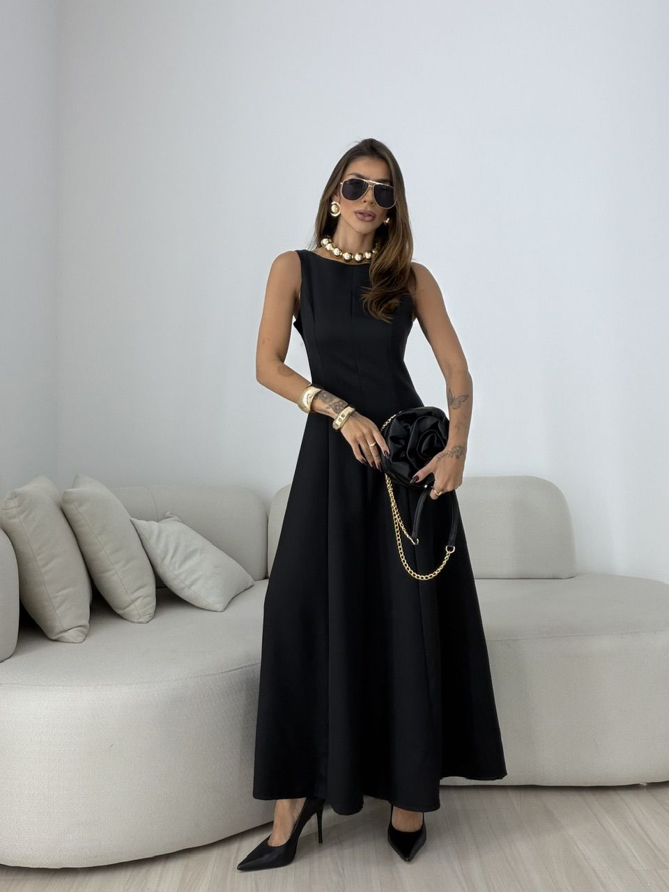 VESTIDO BIANCA LONGO PRETO - 0079820032 - CAROLLA FERRARO