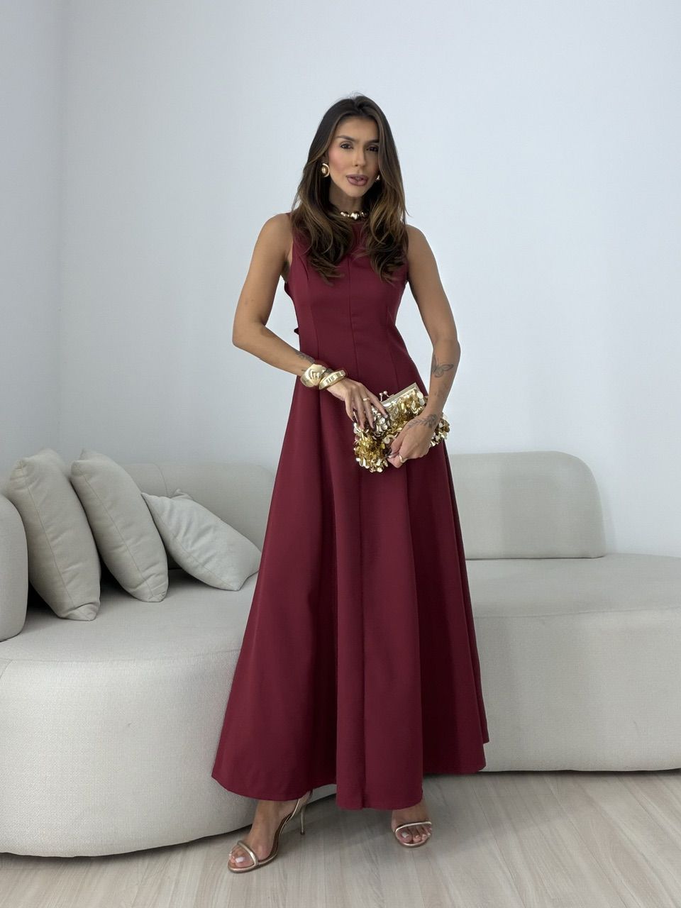 VESTIDO BIANCA LONGO VINHO - 0079820168 - CAROLLA FERRARO