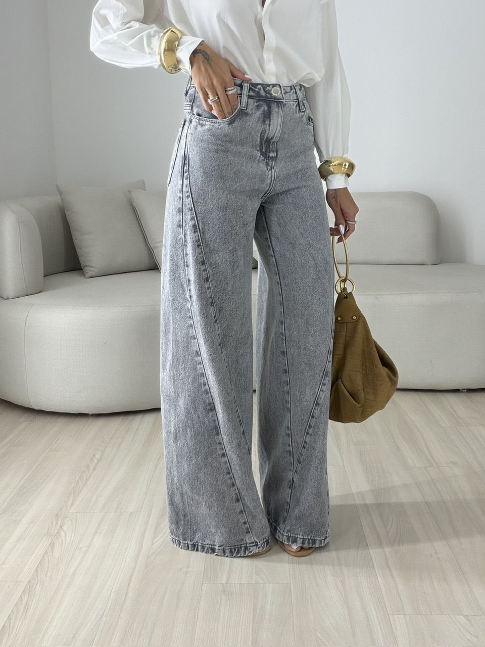 CALÇA EVA RECORTES Cinza