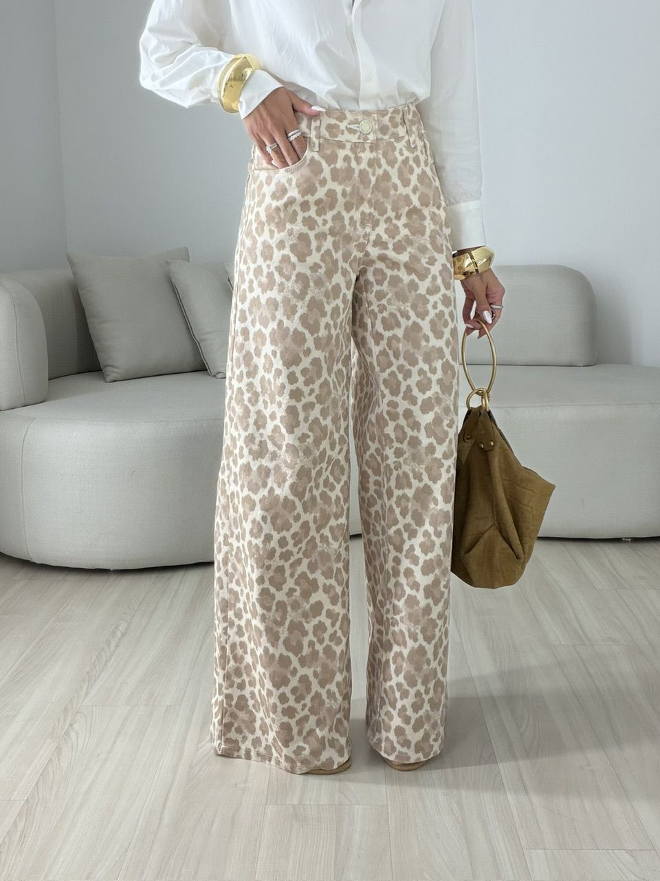 CALÇA LUIZA ANIMAL PRINT Bege