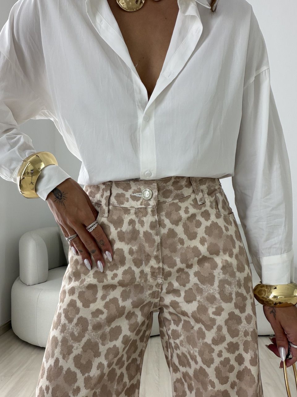 CALÇA LUIZA ANIMAL PRINT Bege
