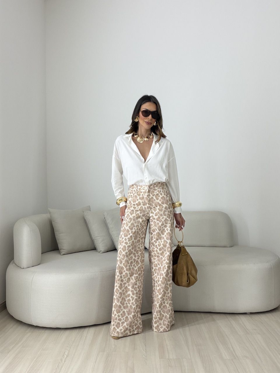 CALÇA LUIZA ANIMAL PRINT Bege