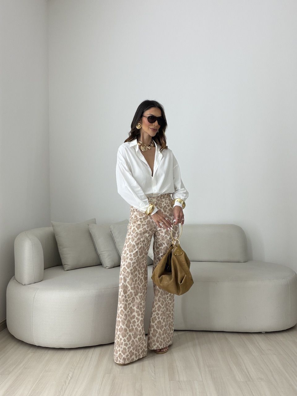 CALÇA LUIZA ANIMAL PRINT Bege