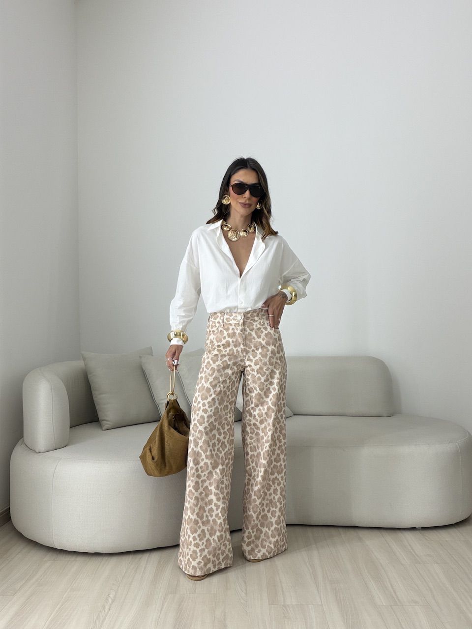 CALÇA LUIZA ANIMAL PRINT Bege