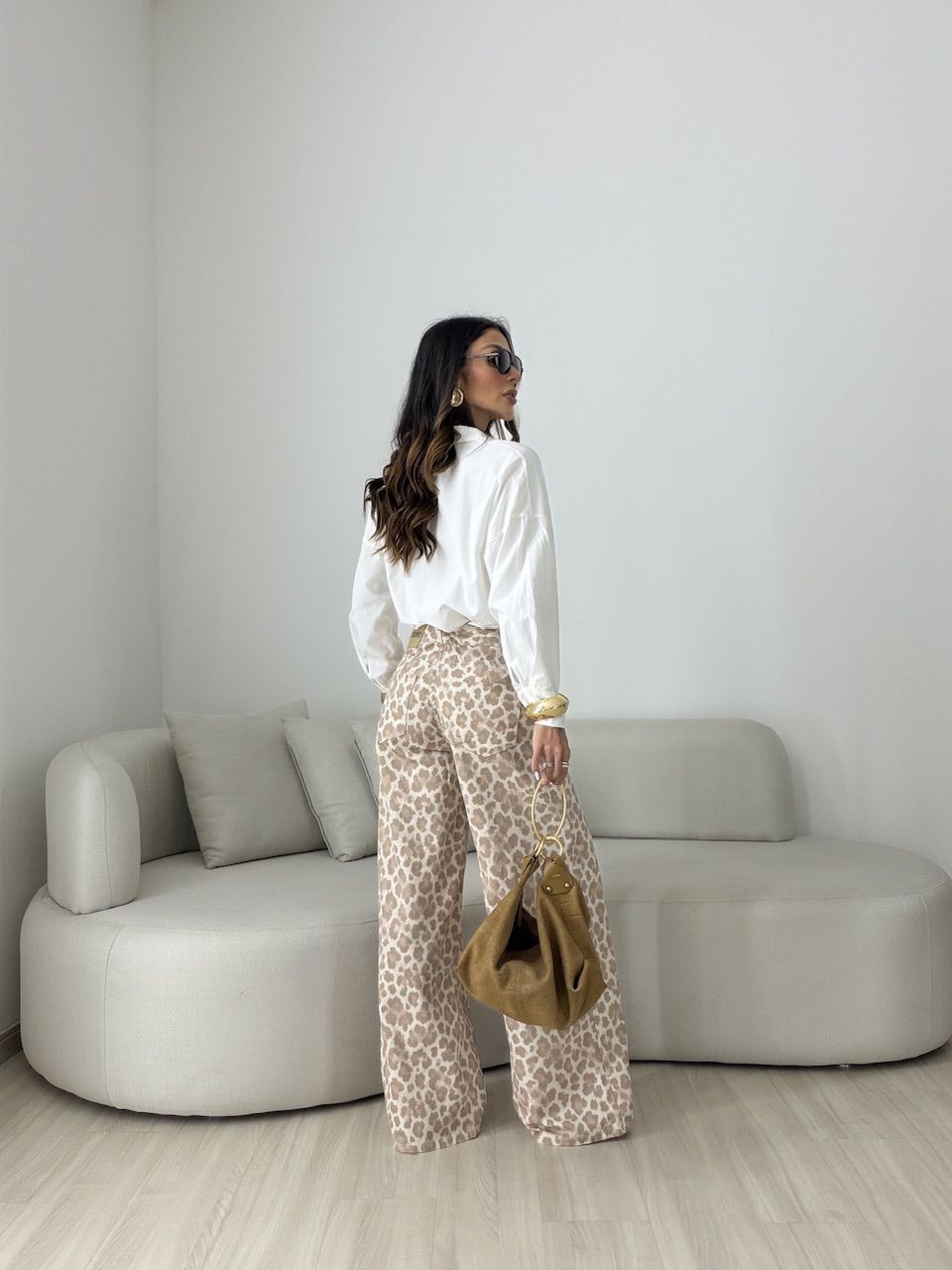 CALÇA LUIZA ANIMAL PRINT Bege