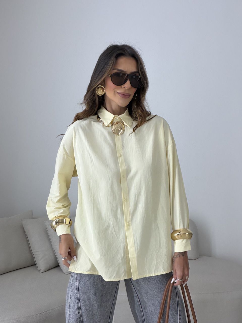 CAMISA ELOÁ OVER amarela - 0080840112 - CAROLLA FERRARO