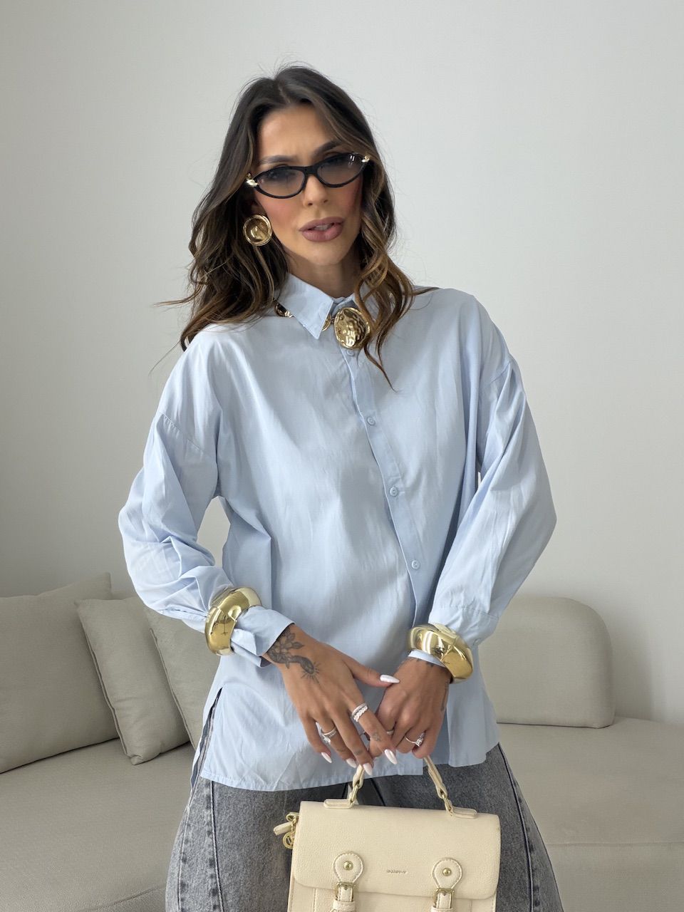 CAMISA ELOÁ OVER azul - 0080840109 - CAROLLA FERRARO