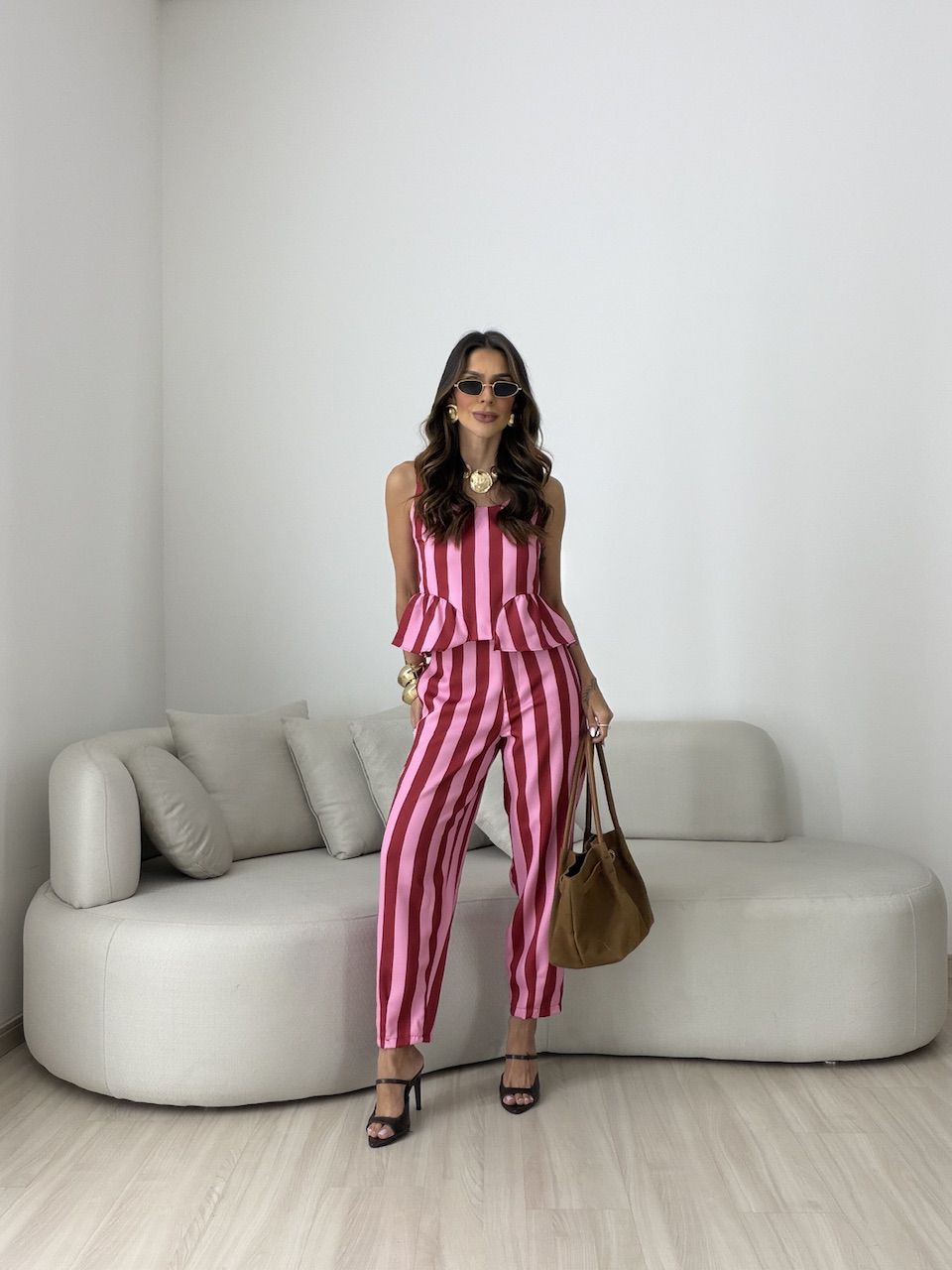 CONJUNTO GABRIELY LISTRADO VERMELHO/ROSA - 0080830... - CAROLLA FERRARO