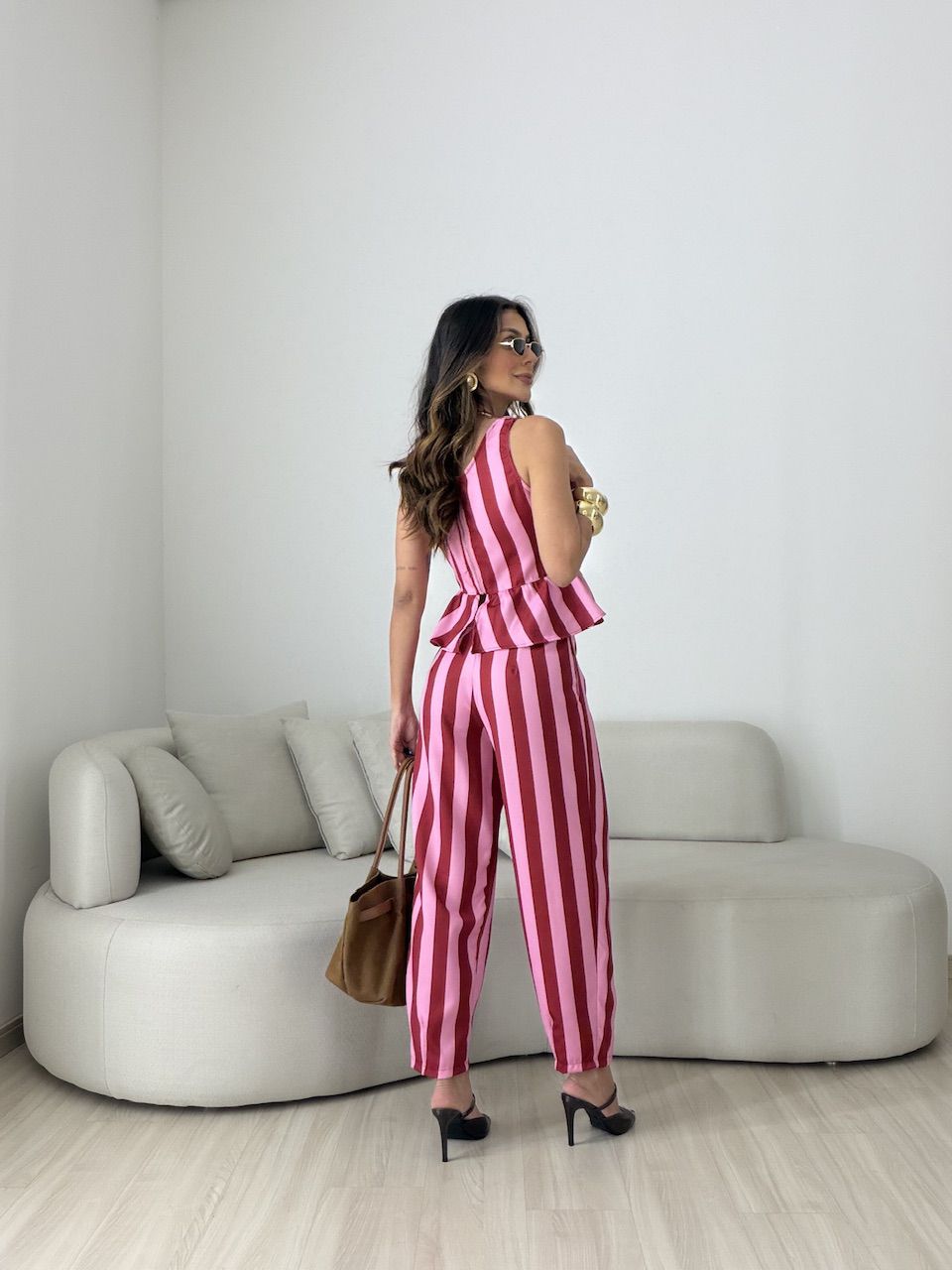 CONJUNTO GABRIELY LISTRADO VERMELHO/ROSA