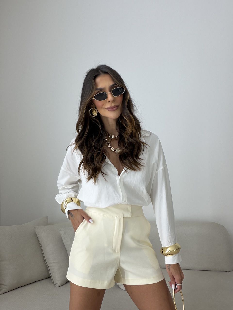 SHORT REBECA ALFAIATARIA creme - 0080820087 - CAROLLA FERRARO