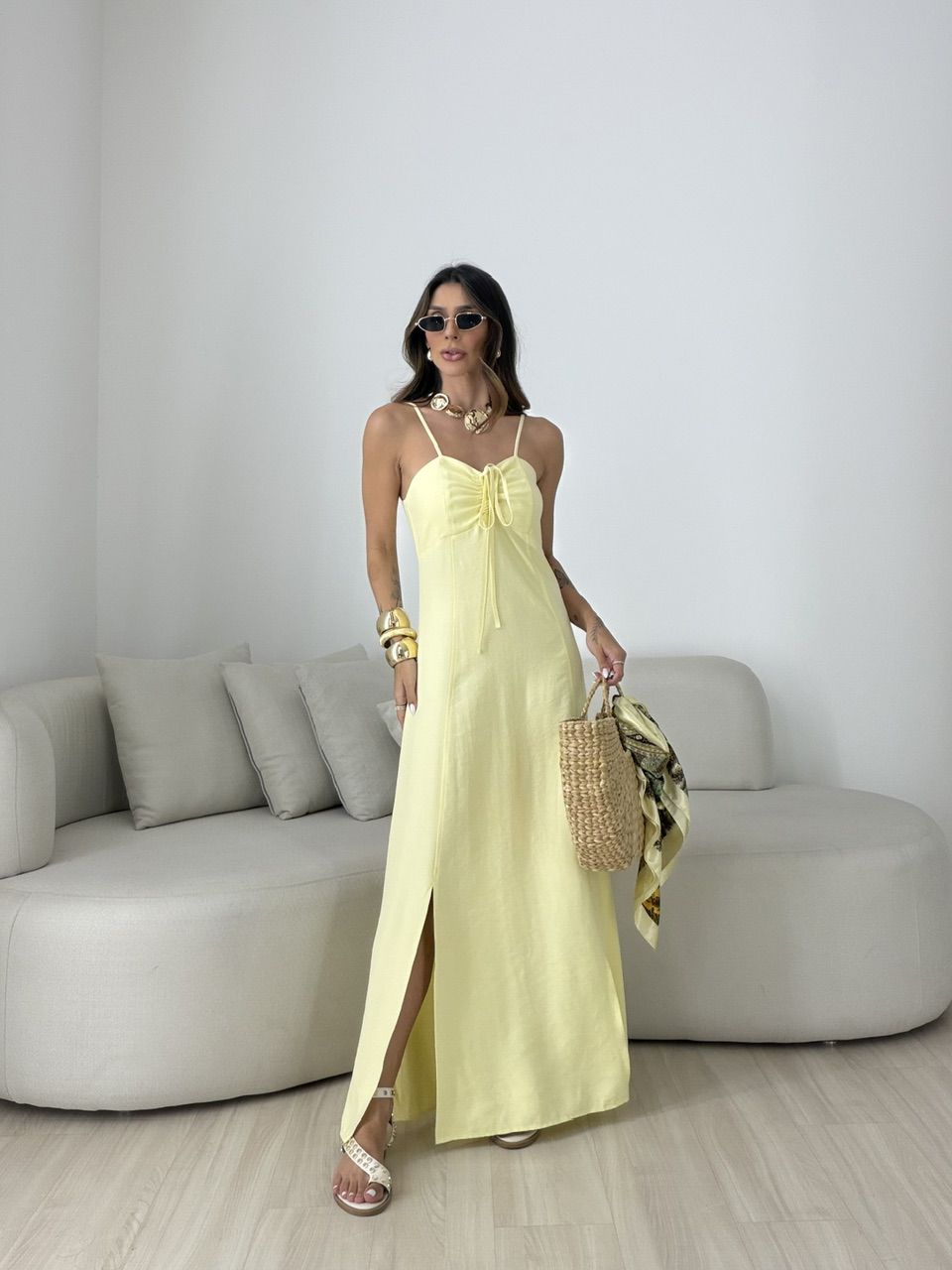 VESTIDO MARIA ALICE FENDA AMARELO - 0080810111 - CAROLLA FERRARO