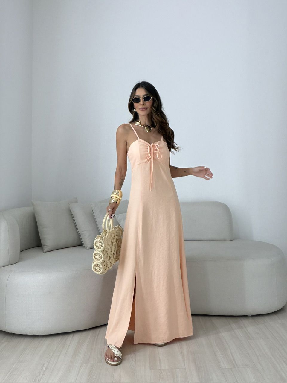 VESTIDO MARIA ALICE FENDA PÊSSEGO